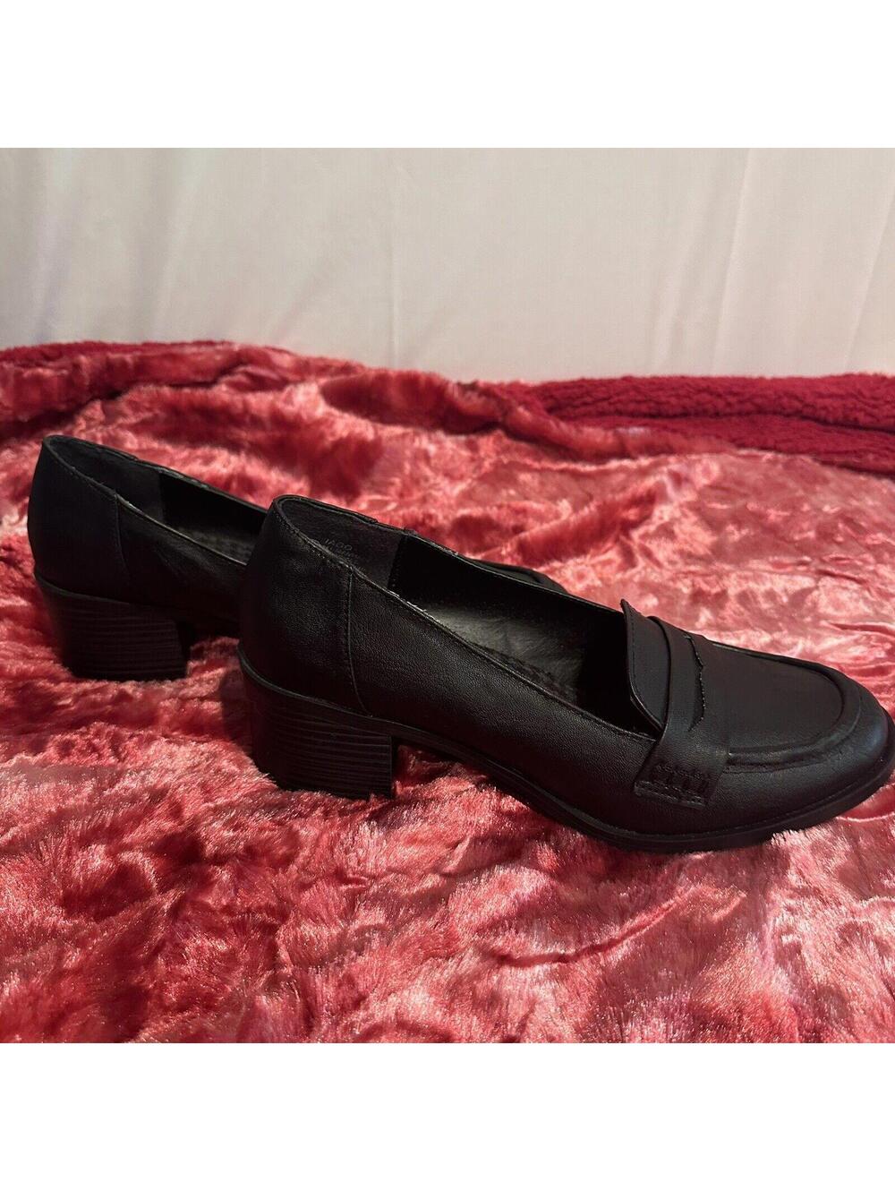 Jelly Pop L Loafer Slip-On Block Heel Black Smooth Size 10 Excellent Condition